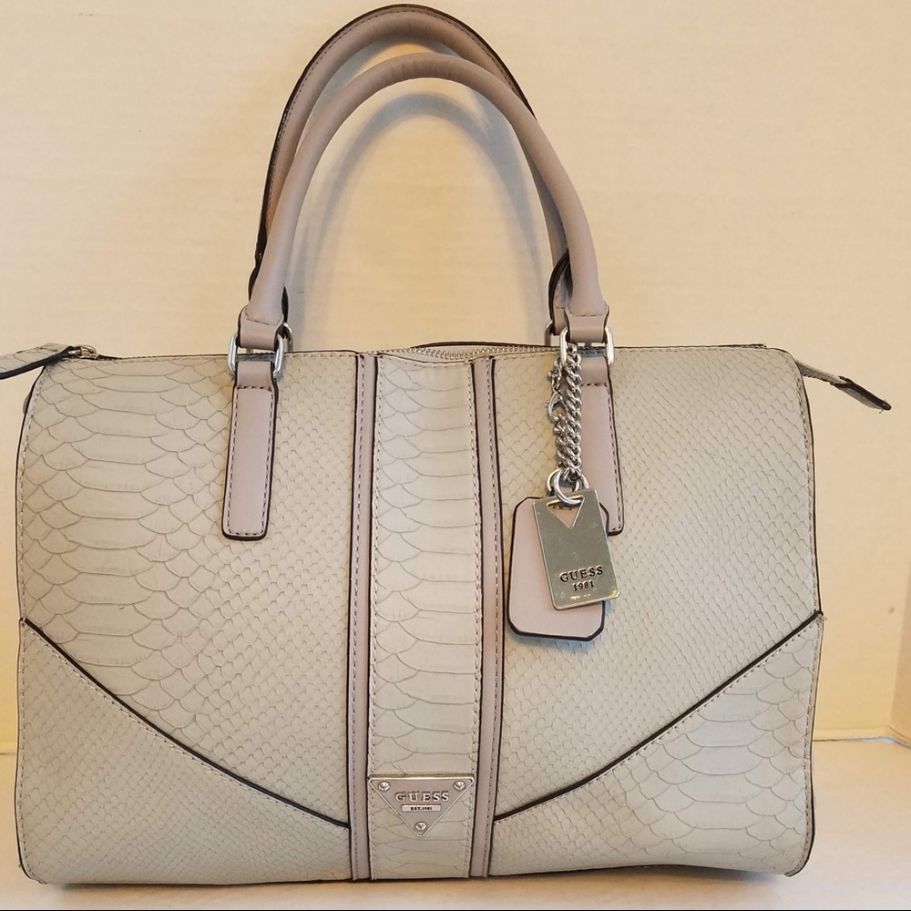 Guess Gray Croc Embossed Faux Leather Satchel